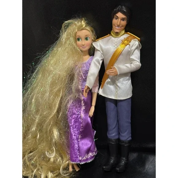 Disney Tangled Rapunzel and Prince Charming Doll Set Blonde Hair Sparkle Dress - Picture 2 of 5